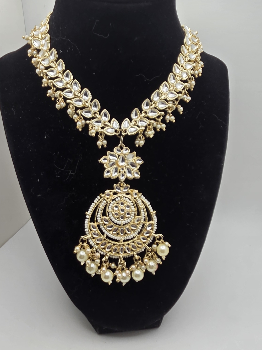 Gold-Tone Pearl Drop Kundan Necklace - Women Jewelry